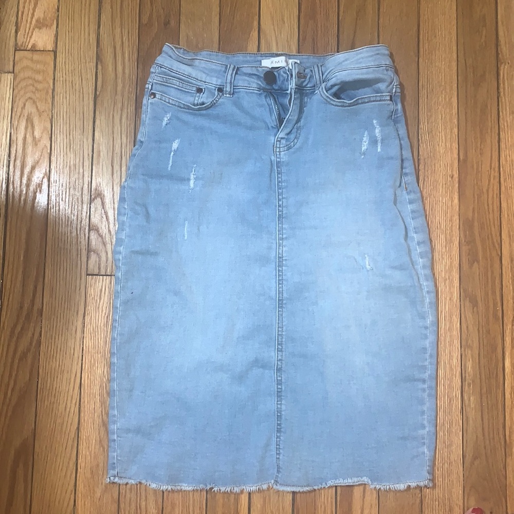 Women's knee length light denim pencil skirt